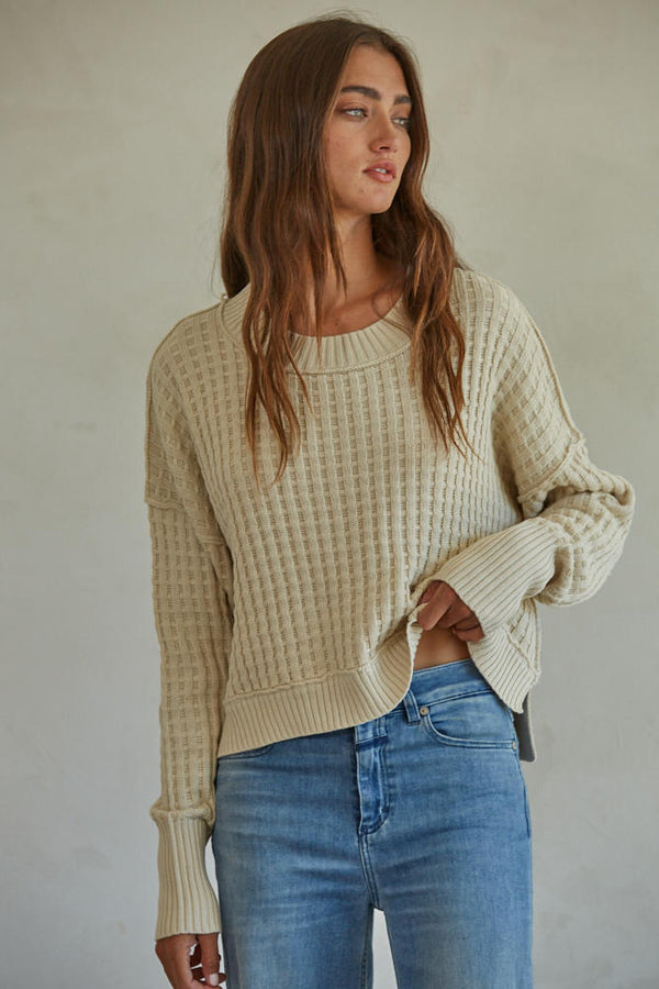 Baylor Side Slits Pullover Sweater Natural