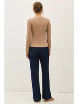 Ribbed Crew Neck Long Sleeve Basic Top Hazelnut