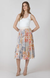 Pleated Knee Length Printed Skirt Flower Patch