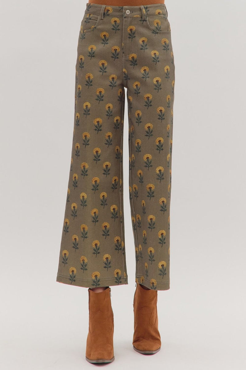 Golden Carnation Printed Pant Olive