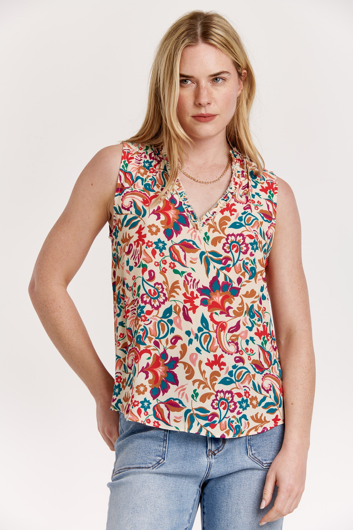 Fia Ruffle Edge Blouse Tank Raspberry Bloom