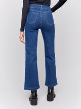 Side Button Flare Leg Jeans Indigo