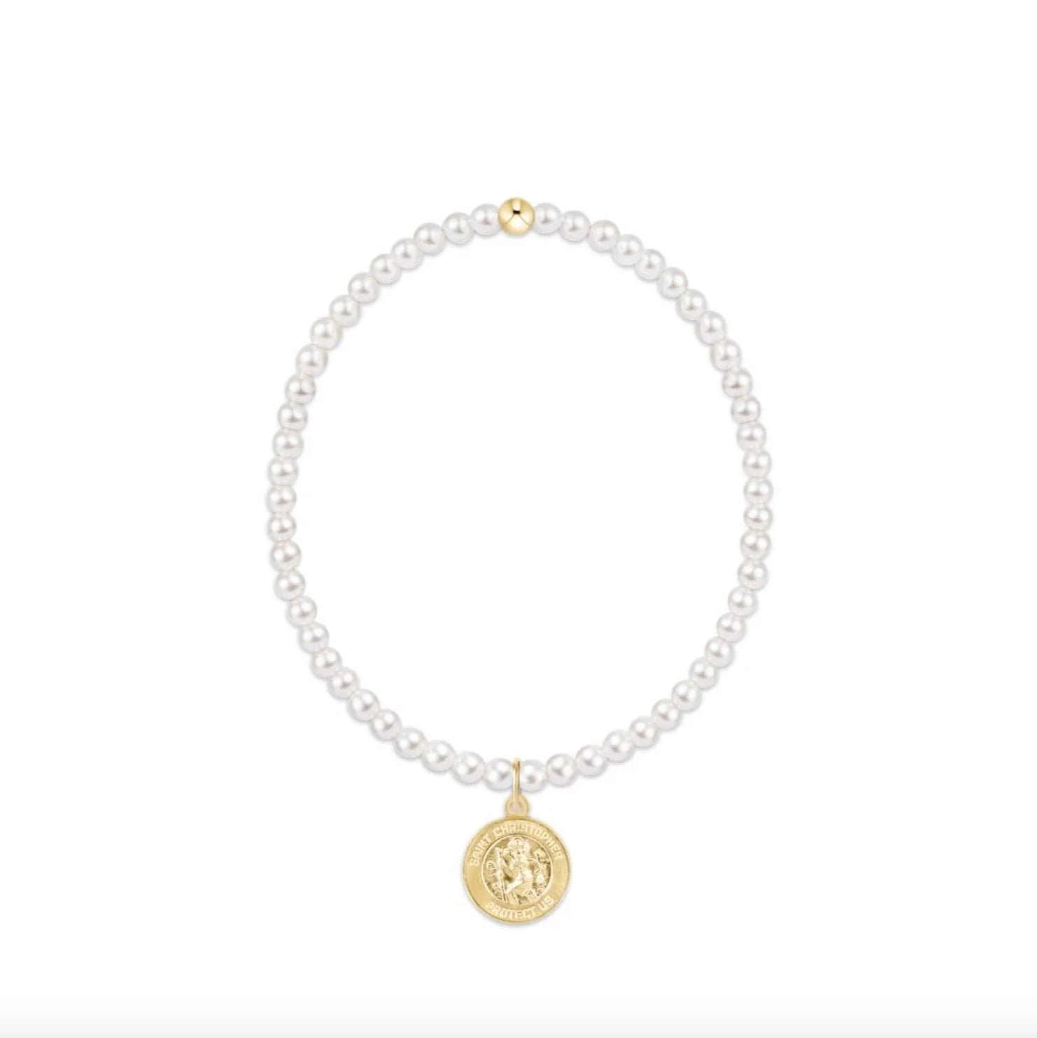 Classic Pearl 3mm Bead Bracelet Protection Gold Disc