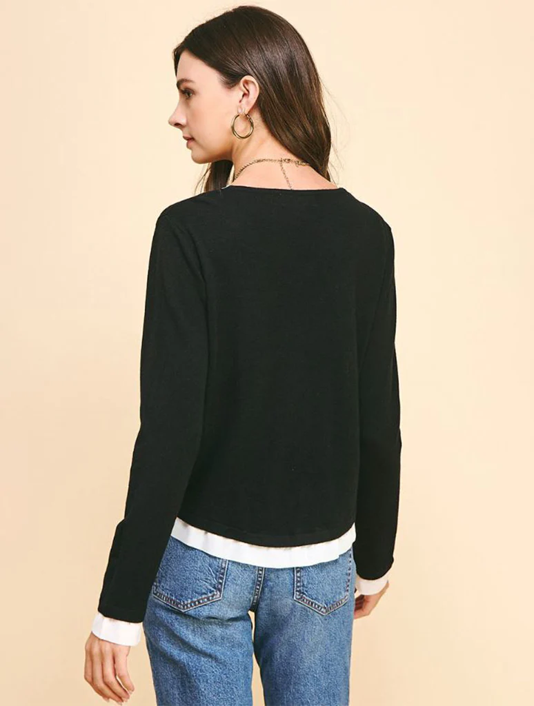 Buttoned Sweater Layered Top Black