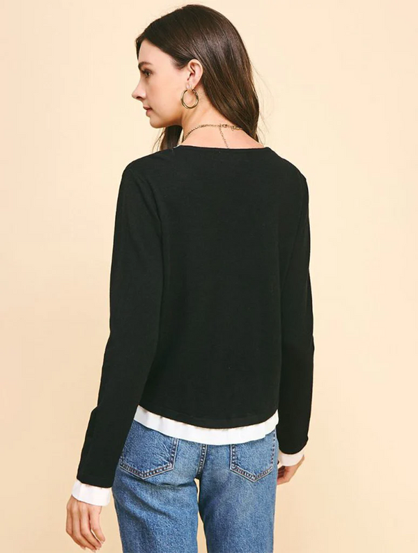 Buttoned Sweater Layered Top Black
