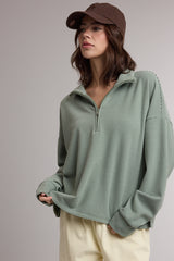 Striped Half Zip Up Knit Pullover Green + Sky