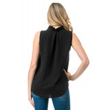 Crinkle Split Tie Neck Sleeveless Top Black