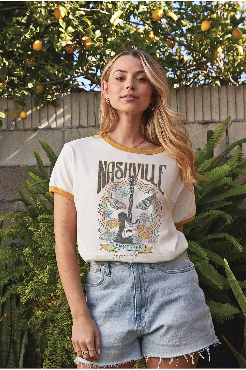 Nashville Tennessee Ringer Tee Natural + Mustard