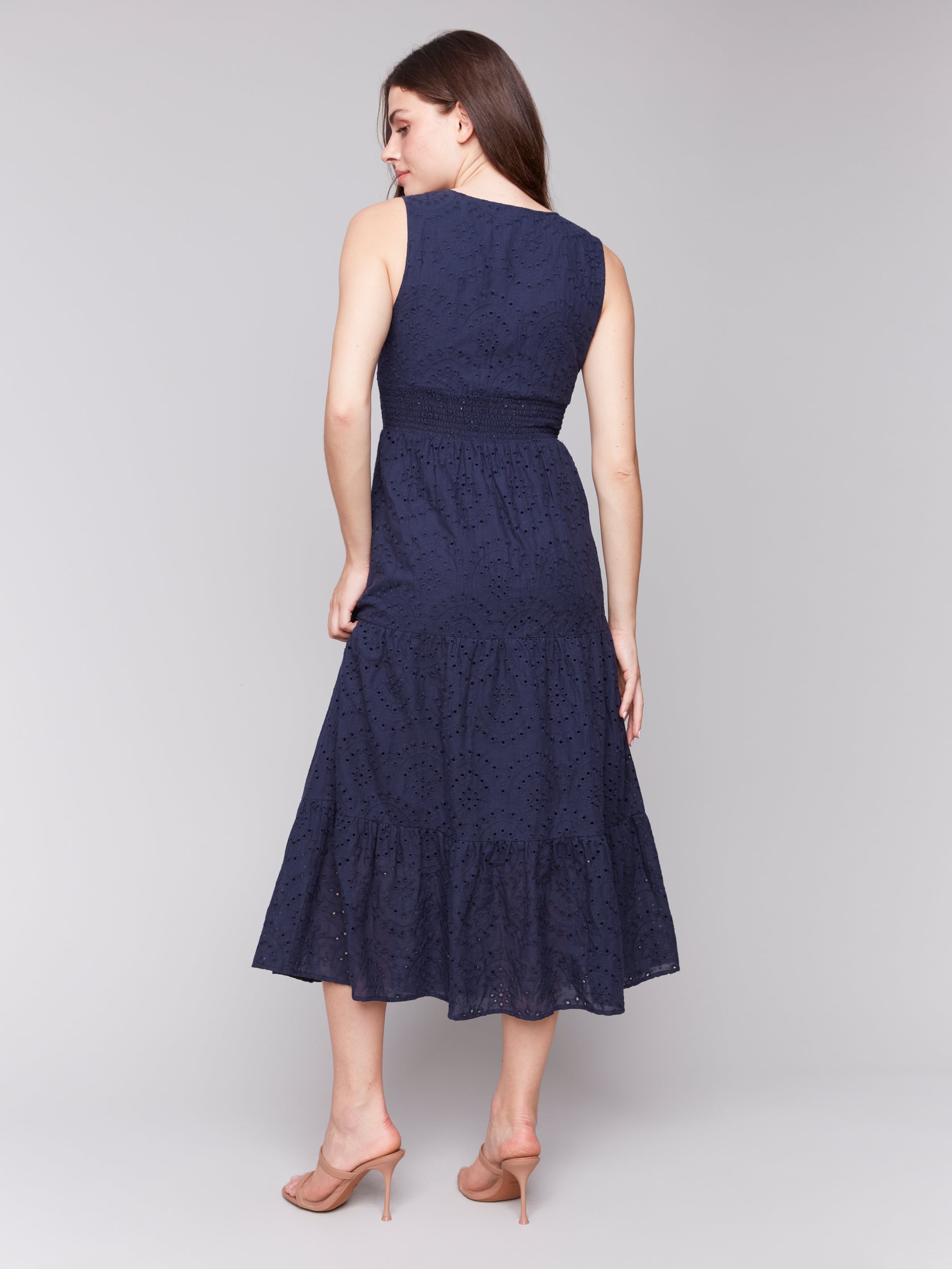 Eyelet Details Sleeveless Maxi Dress Navy