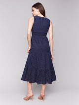 Eyelet Details Sleeveless Maxi Dress Navy