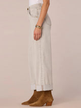 Double Peak Yoke Cuffed Wide Leg Jeans Light Grey