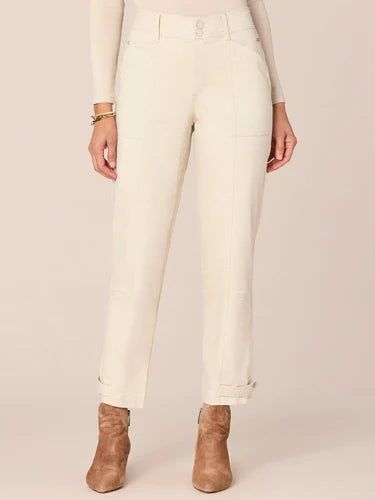 Ab Solution High Rise Tapered Utility Snap Hem Pants Stone