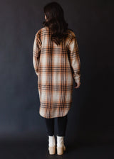 Long Flannel Plaid Jacket Brown, Tan + Rust