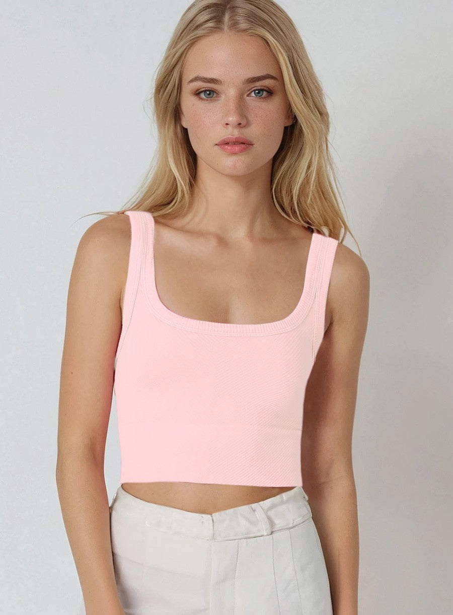 Chevron Ribbed Crop Tank Icy Pink