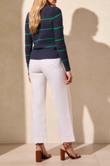 Crew Neck Stripe Mix Knit Sweater Jet Blue