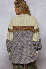 Textured Twill Plaid & Floral Jacket Oatmeal