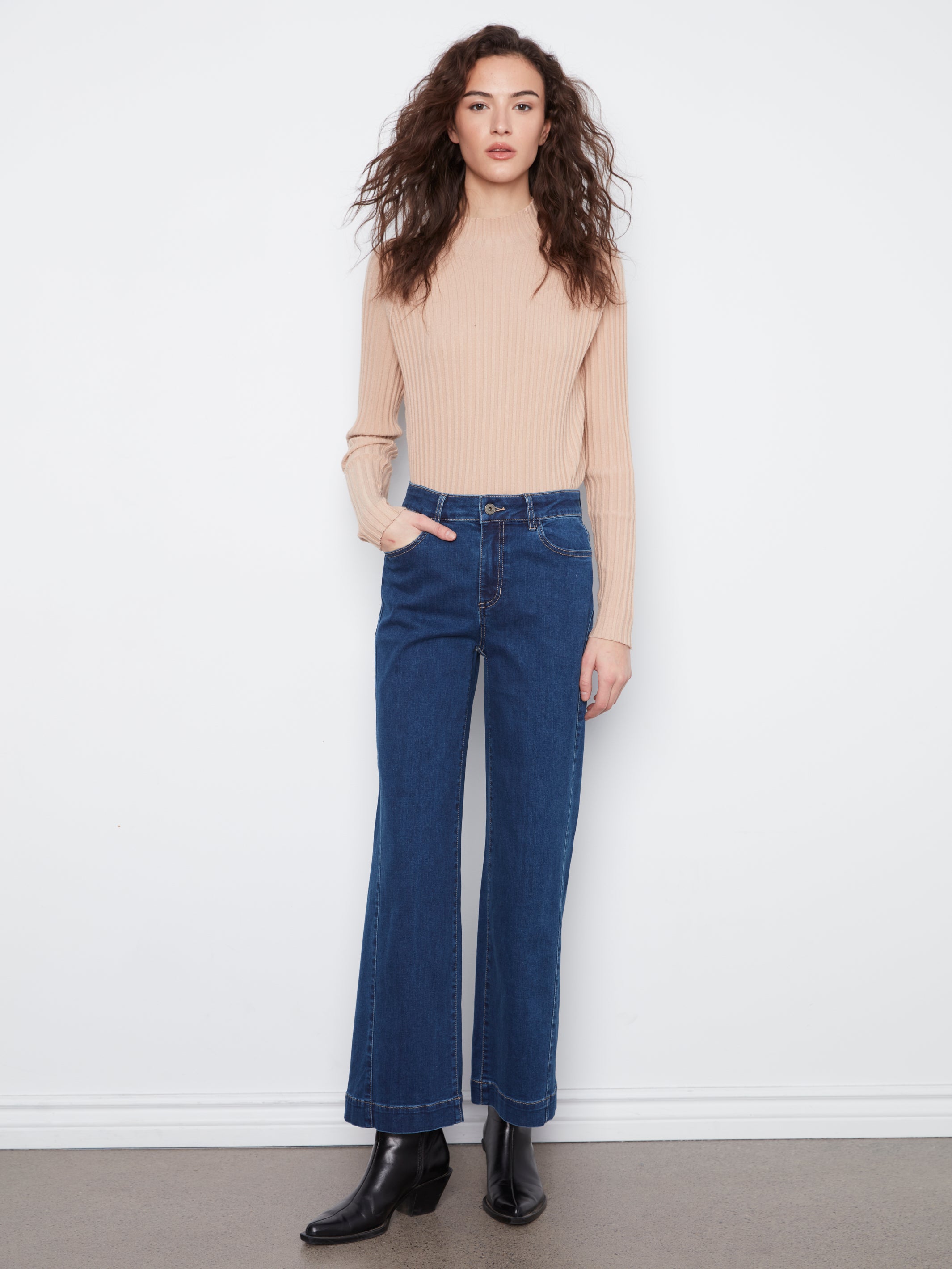 Side Panel Wide Leg Stretch Jeans Indigo