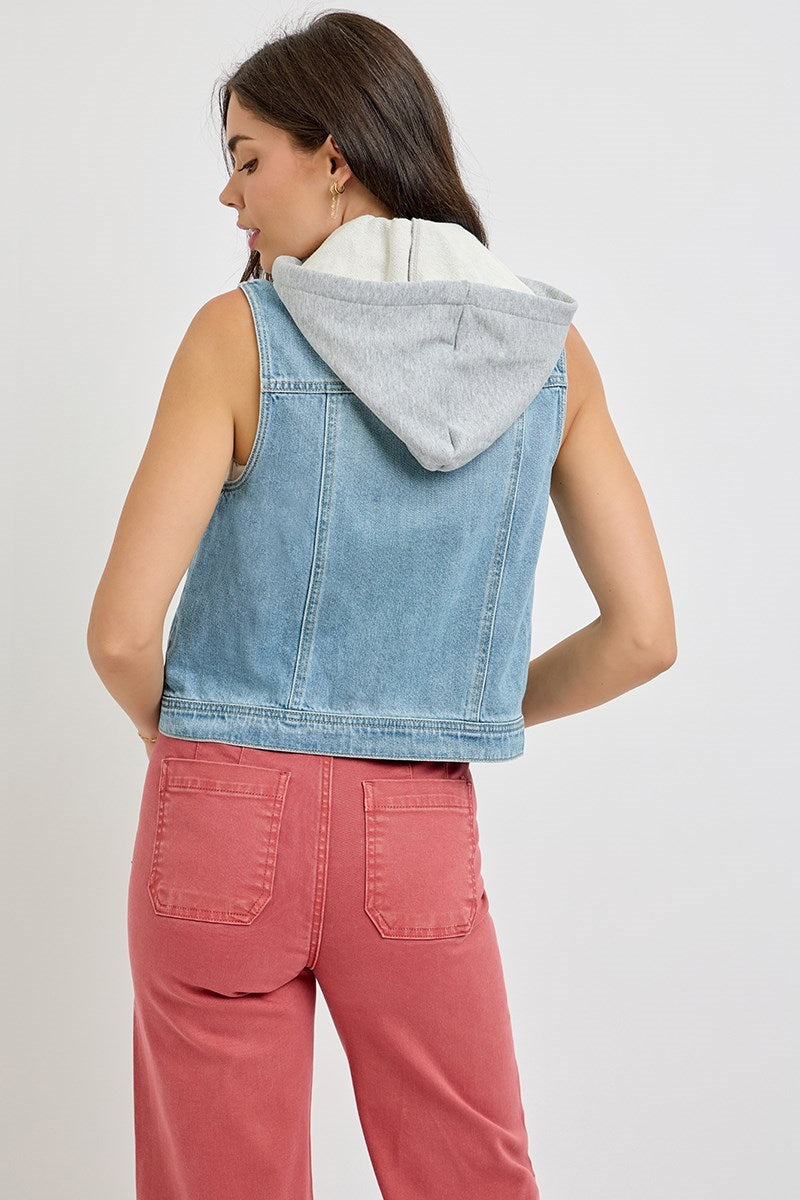 Detachable Hoodie Denim Vest Medium