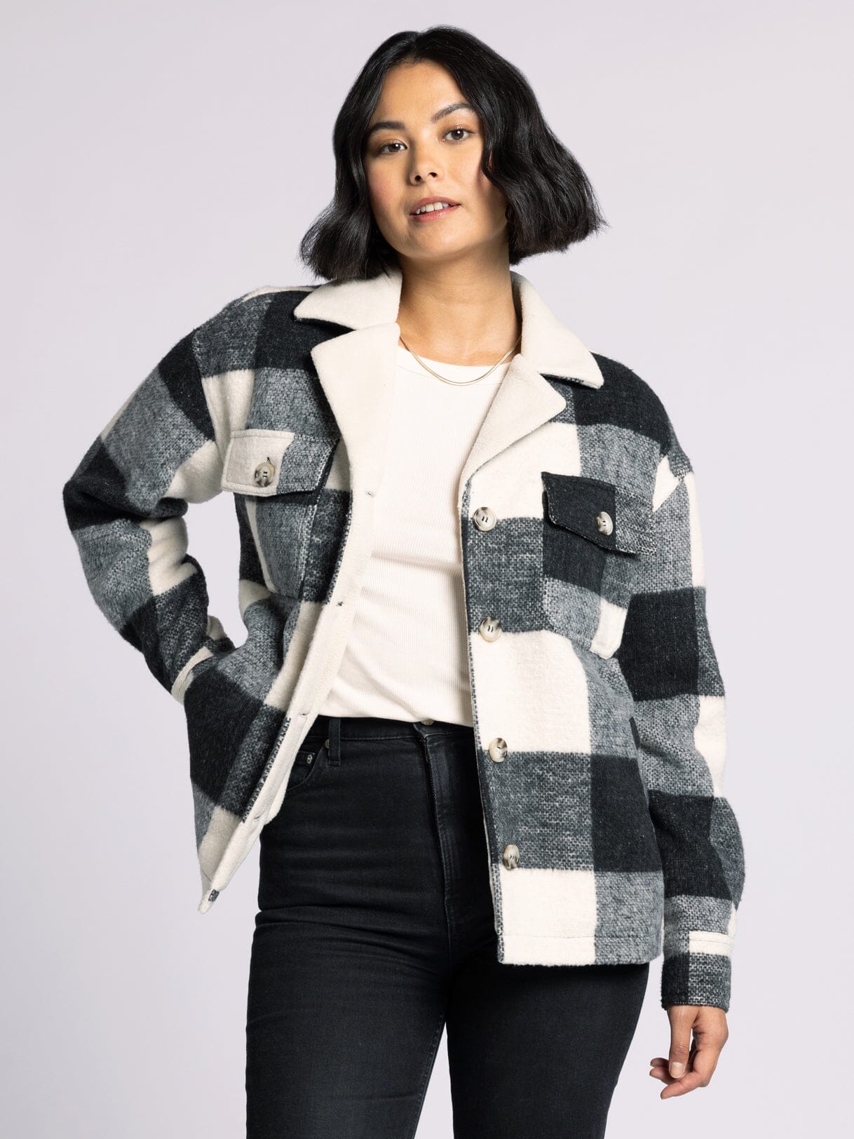 Ontario Coat Ivory Black Buffalo