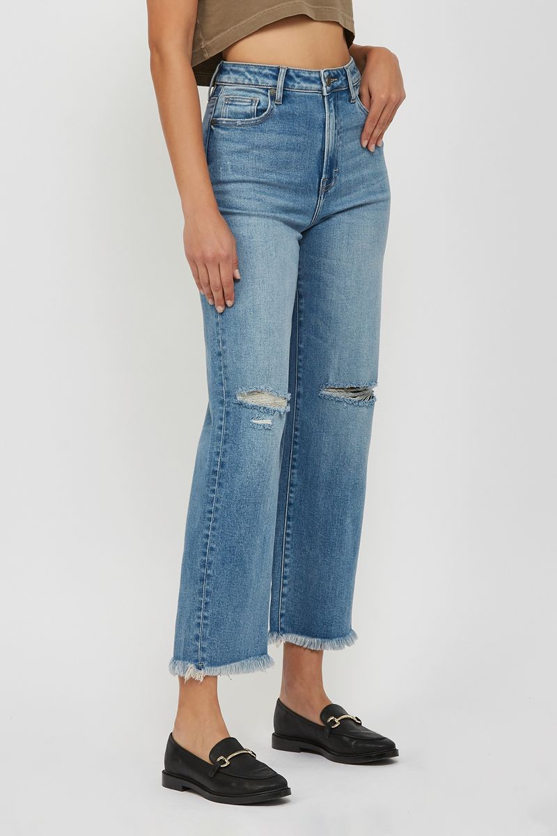 Ella High Rise Wide Straight Leg Destructed Jeans Medium