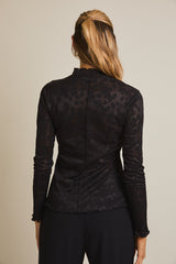 Mock Neck Long Sleeve Sheer Lace Top Black
