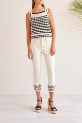 Audrey Fancy Emb. Hem Straight Crop Ecru