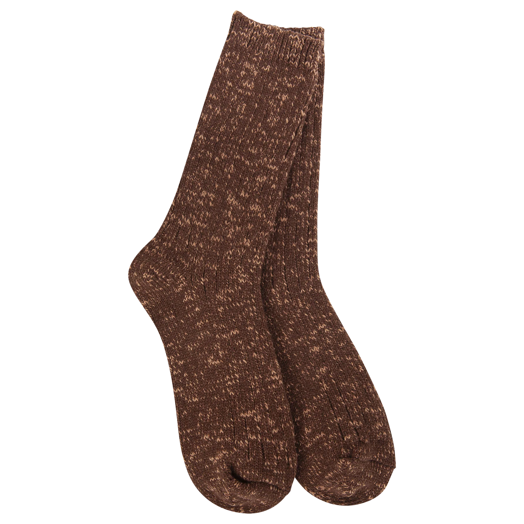Weekend Cotton Slub Marled Crew Socks Coffee
