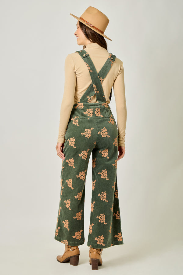 Embroidered Corduroy Jumpsuit Vintage Olive