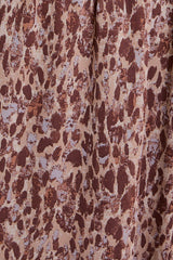 Printed Tie Neck Long Sleeve Dress Mocha