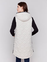 Hooded Long Quilted Puffer Vest Almond