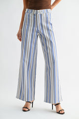 Welt Pocket Wide Leg Stripe Jeans Multi Stripe