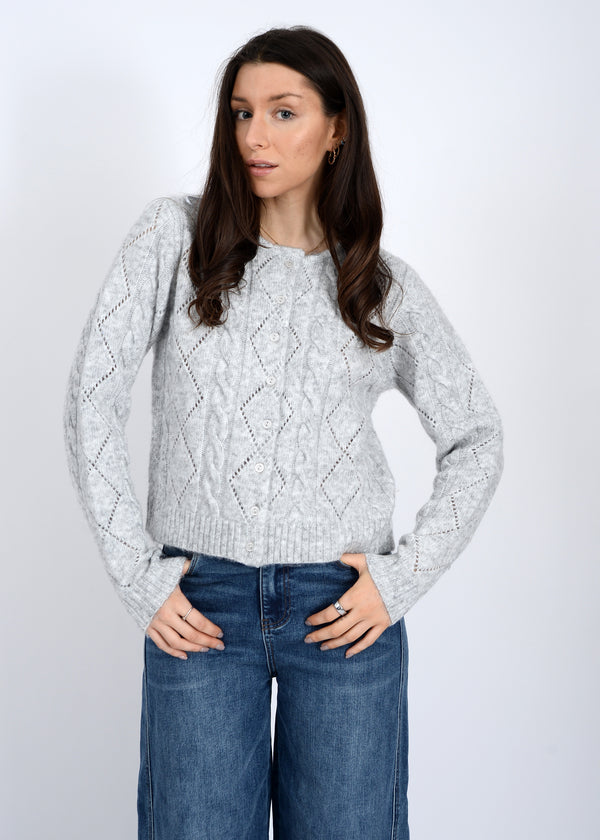 Jocasta Diamond Knit Buttoned Sweater Cardi Grey Cloud