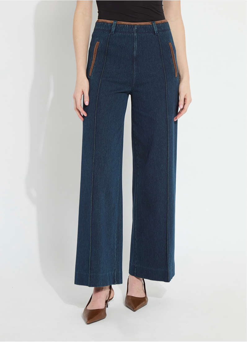 Angelica High Waist Pintuck Denim Pants Indigo