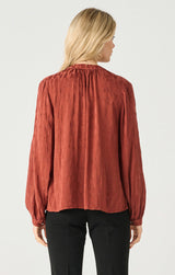 Half Placket Jacquard Long Sleeve  Blouse Copper