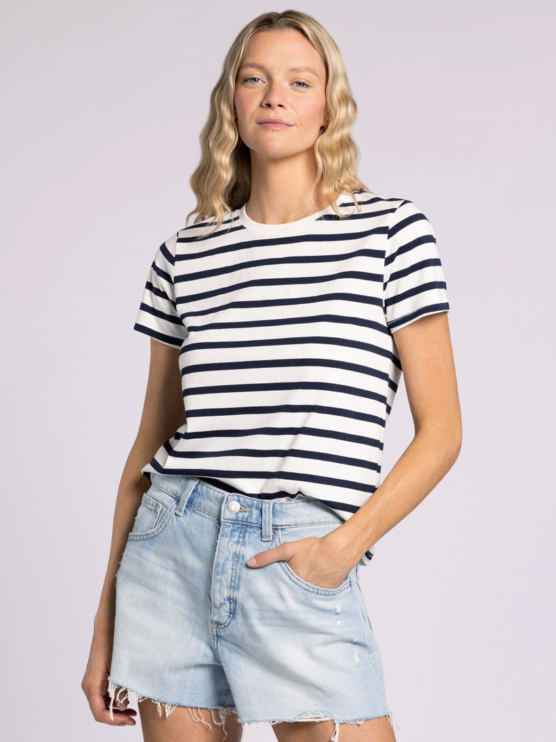 Asher Relaxed Fit Tee White Navy Stripe