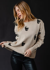 All Over Skulls Sweater Tan