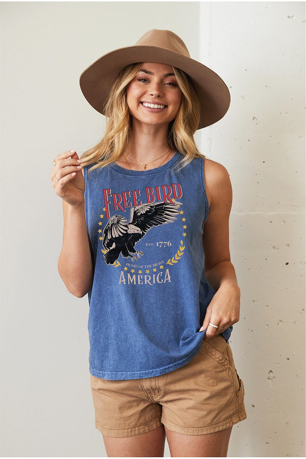 Free Bird 1776 America Mineral Graphic Tank Denim Blue