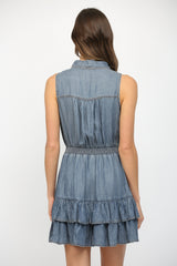 Button Down Tiered Skirt Tencel Dress Denim