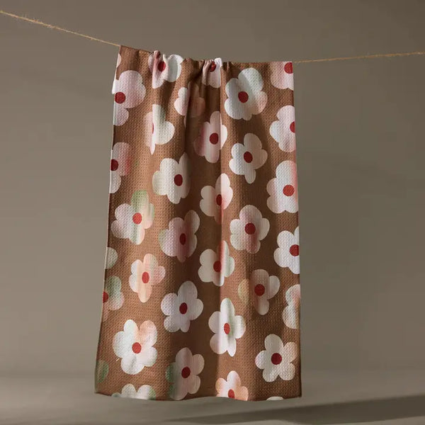 Geometry Tea Towel Brushed Bouquet Brown