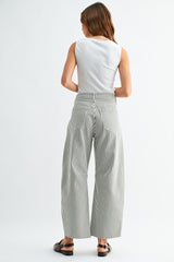 Seam Detail Stripe Barrel Jeans Olive Stripe