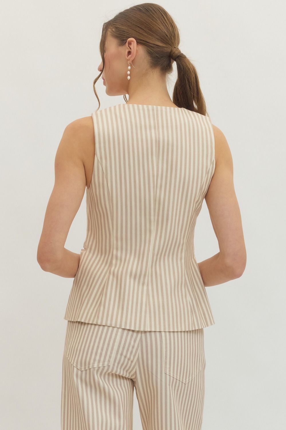 Stripe Button Up Vest Tan