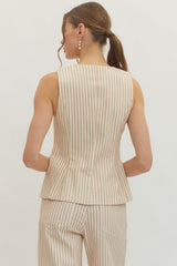 Stripe Button Up Vest Tan