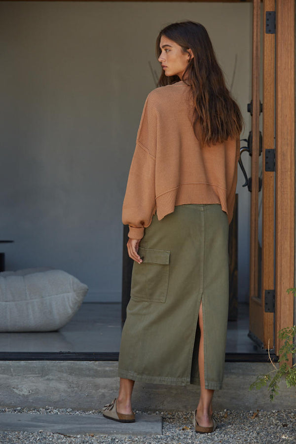 Leda Pullover Side Slit Sweater Camel