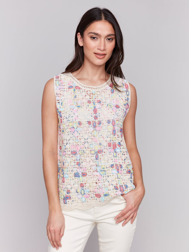 Crochet Floral Squares Tank Natural