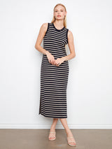 Scuba Sleeveless Striped Maxi Dress Black
