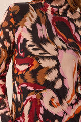 Printed Turtleneck Lined Top Cherry Lacquer