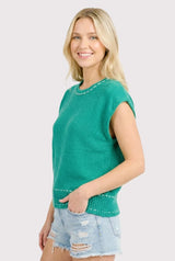 Stitch Detail Sweater Tank Green