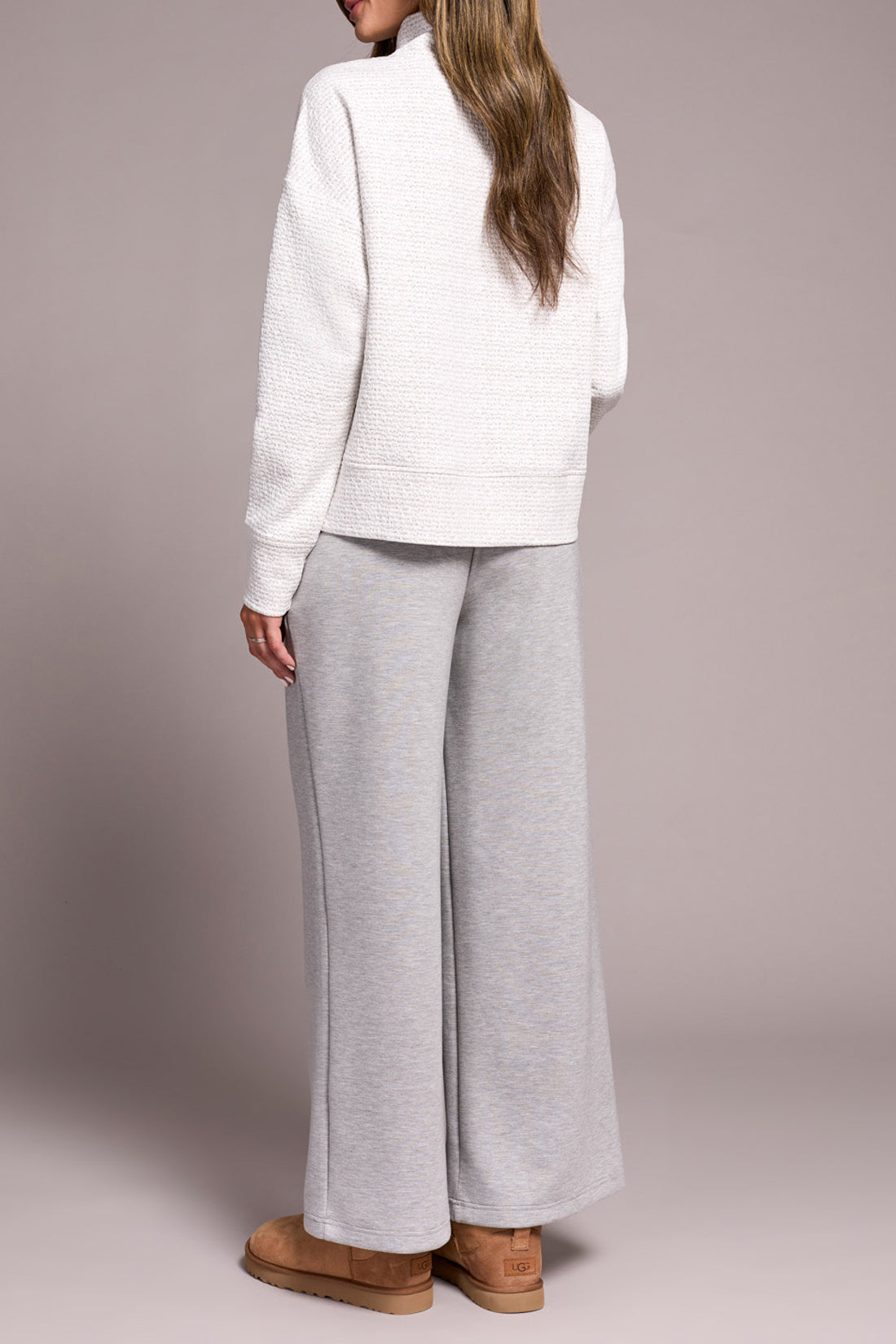 Textured Funnel Neck Long Sleeve Top Heather Frost Grey