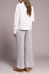 Textured Funnel Neck Long Sleeve Top Heather Frost Grey