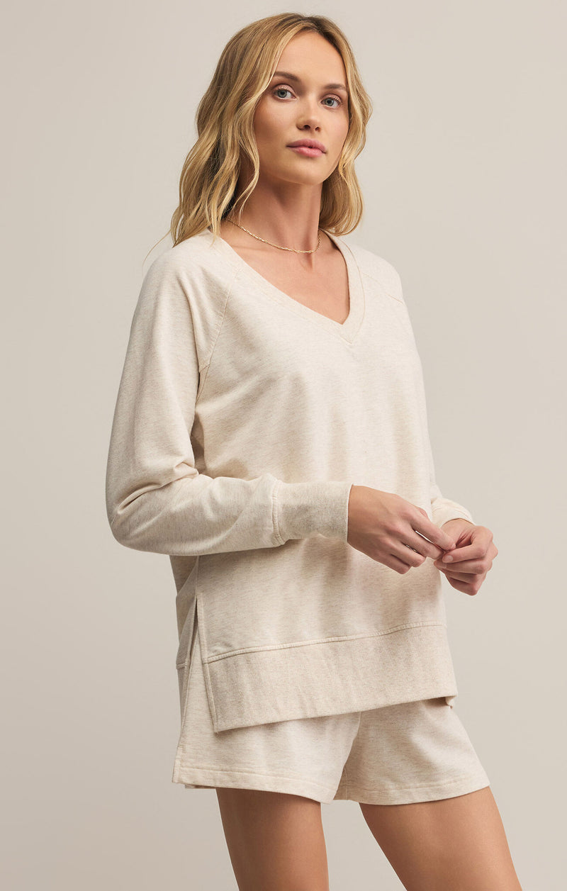 Vneck Weekender Top Light Oatmeal Heather